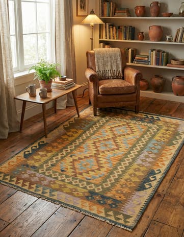 3' 5 x 4' 7 Hand Woven Kilim Maymana Wool Rug