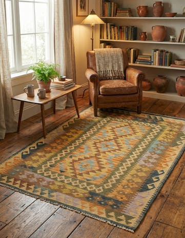 3' 5 x 4' 7 Hand Woven Kilim Maymana Wool Rug
