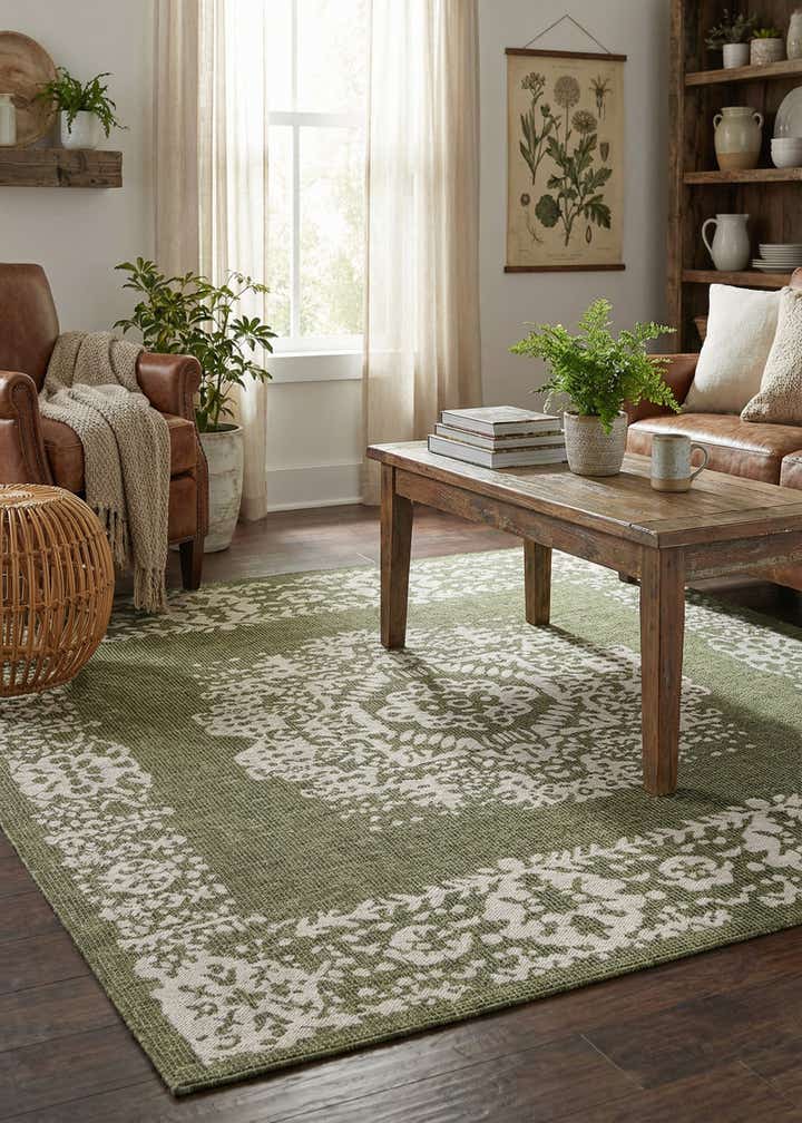 7' 10 x 7' 10 Easy-Clean Traditional Indoor / Outdoor Square Rug