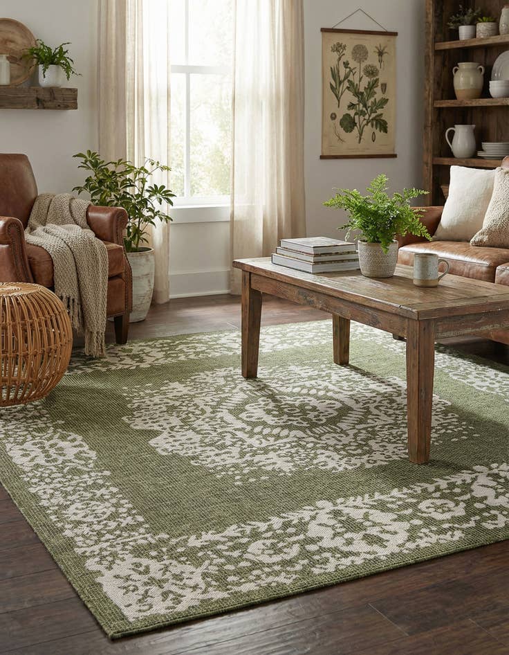 Detail image of 7' 10 x 7' 10  Washable Traditional Indoor / Outdoor Square Rug