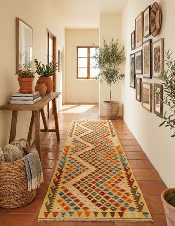 2' 8 x 9' 7 Hand Woven Kilim Maymana Wool Runner Rug