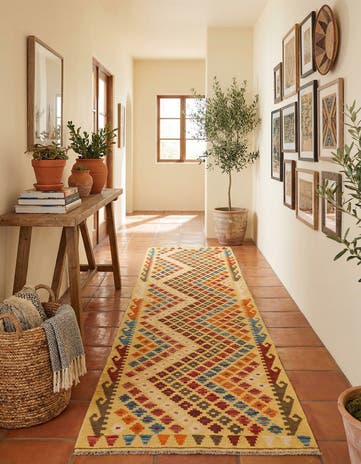 2' 8 x 9' 7 Hand Woven Kilim Maymana Wool Runner Rug