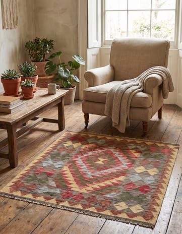 3' 2 x 3' 7 Hand Woven Kilim Maymana Wool Square Rug