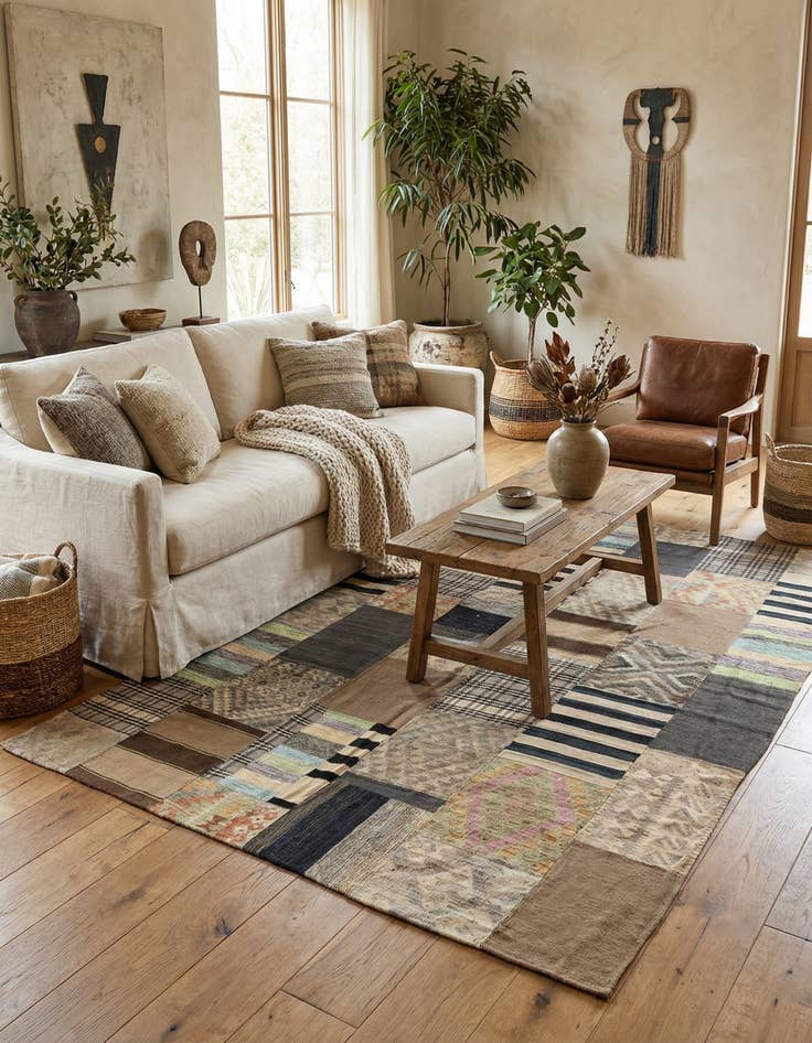 Detail image of  6' 5 x 9' 6  Hand Woven Kilim Patchwork Wool Rug