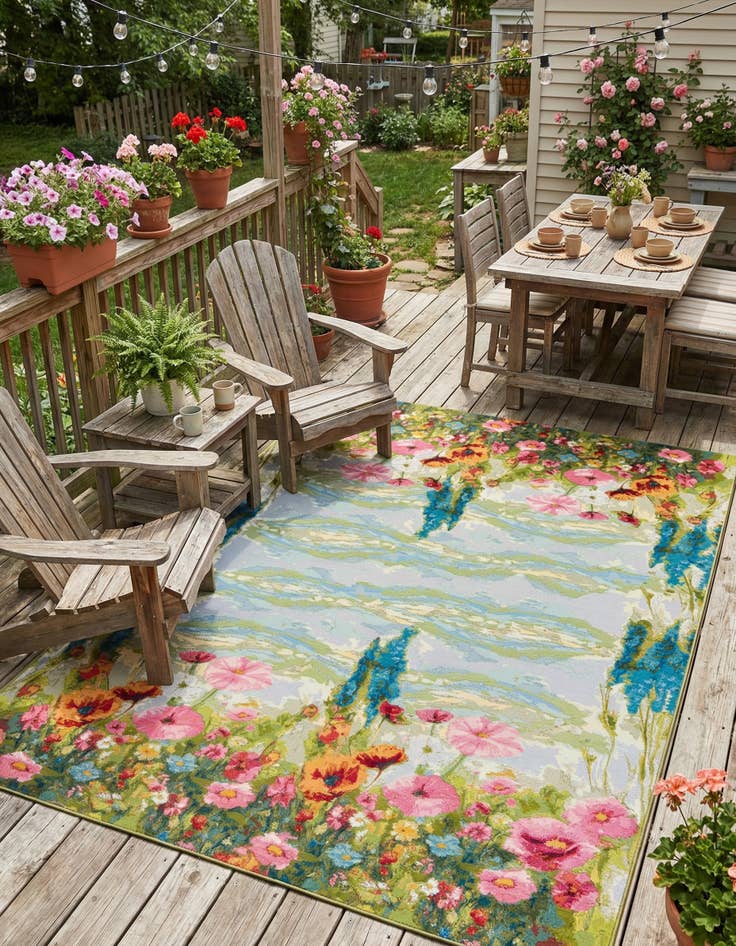 Detail image of 9' x 12' Easy-Clean Botanical Indoor / Outdoor Rug