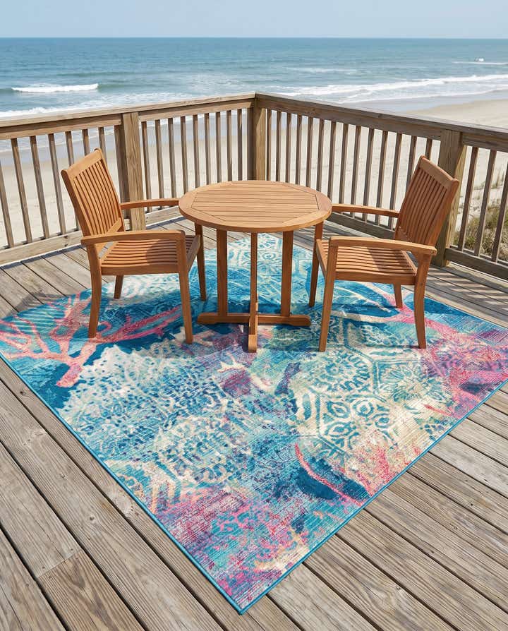 6' x 6' Easy-Clean Coastal Indoor / Outdoor Square Rug