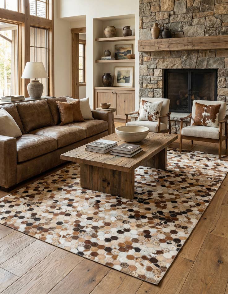 Detail image of 5' 1 x 8' Cowhide Leather Rug