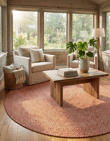 Rust Red Handmade Tweed Braided Jute Round Rug