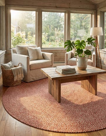 Rust Red Handmade Tweed Braided Jute Round Rug