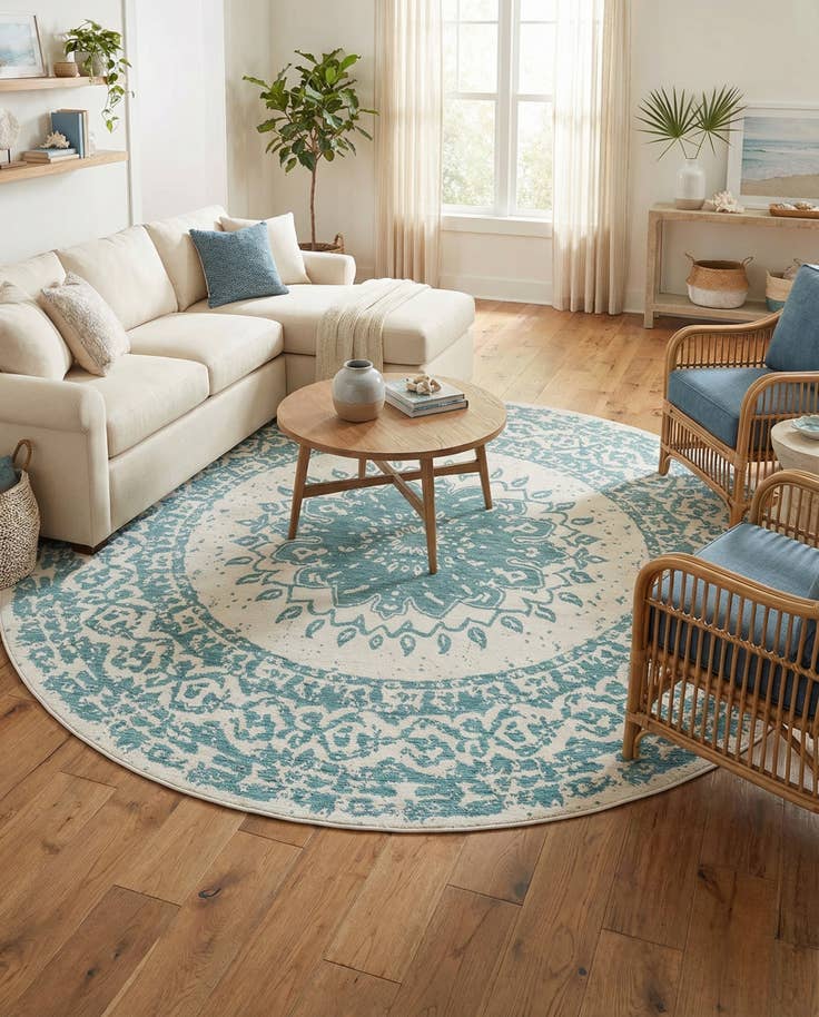 Detail image of 10' x 10' Easy-Clean Traditional Indoor / Outdoor Round Rug