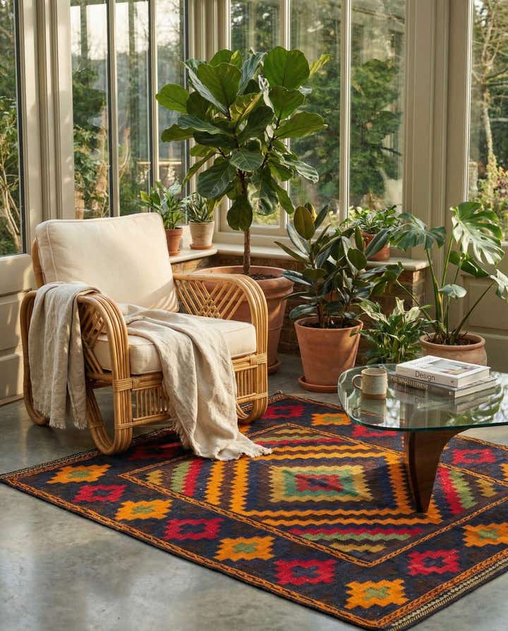 3' 10 x 4' Hand Knotted Kilim Fars Persian Wool Square Rug