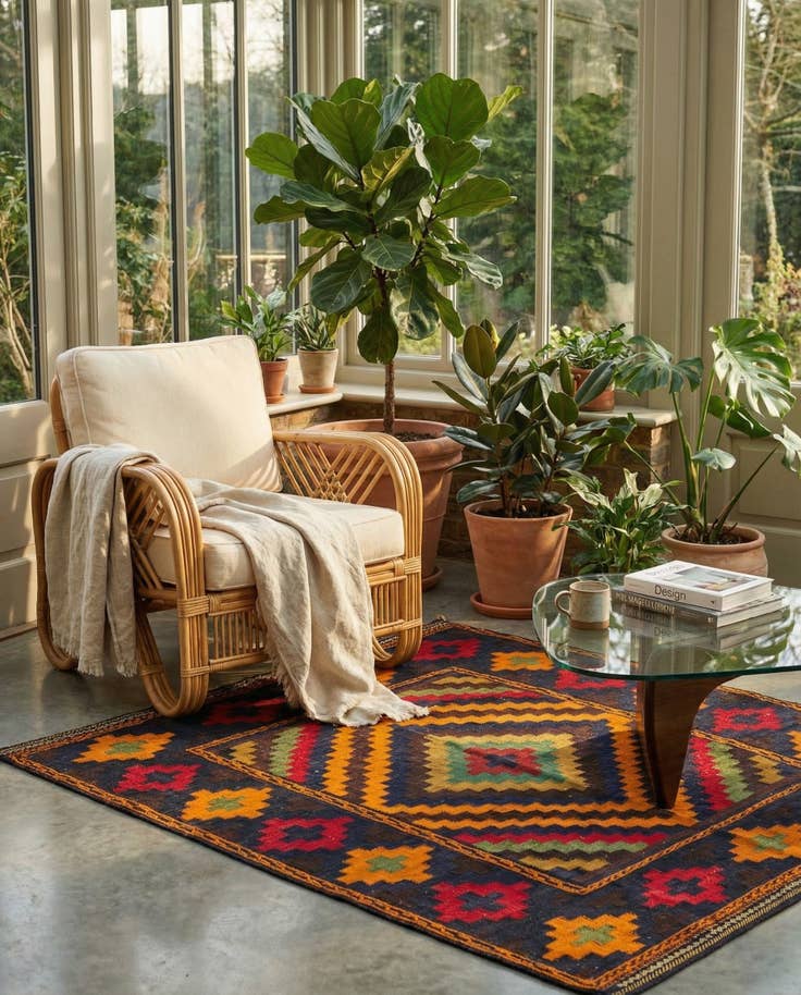 Detail image of 3' 10 x 4' Hand Knotted Kilim Fars Persian Wool Square Rug