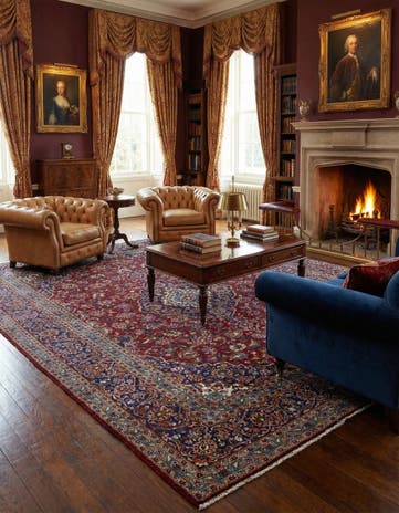 9' 9 x 13' 5 Hand Knotted Kashan Persian Wool Rug