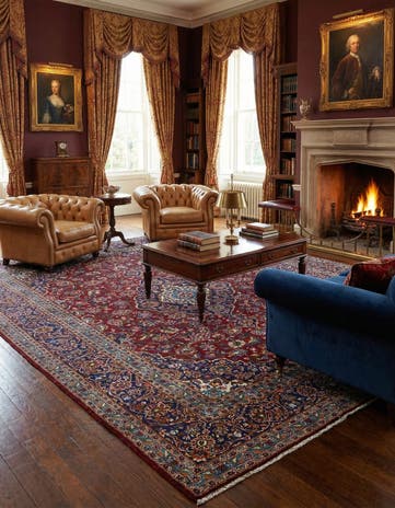 9' 9 x 13' 5 Hand Knotted Kashan Persian Wool Rug