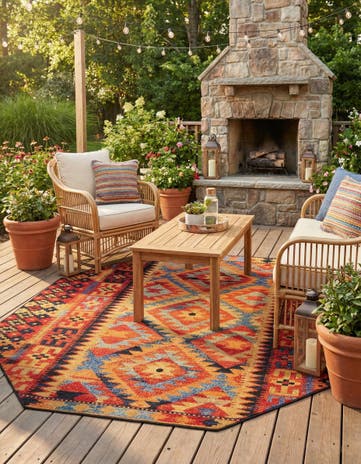 7' 10 x 7' 10 Easy-Clean Tribal Indoor / Outdoor Octagon Rug