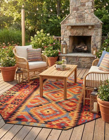 7' 10 x 7' 10 Easy-Clean Tribal Indoor / Outdoor Octagon Rug