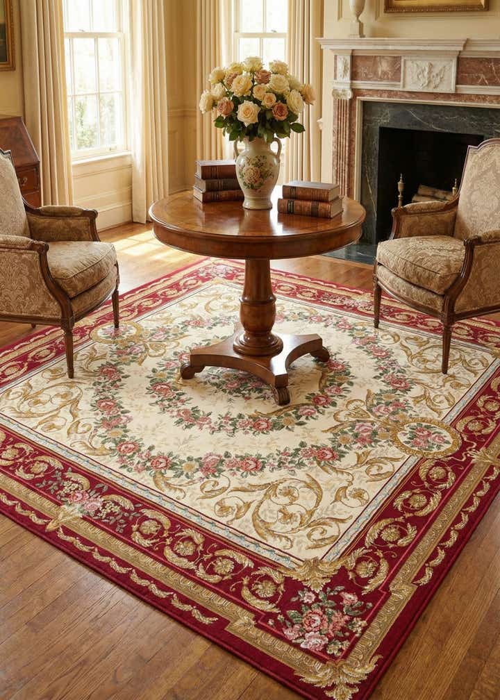 7' 10 x 7' 10 Easy-Clean Traditional Indoor / Outdoor Square Rug