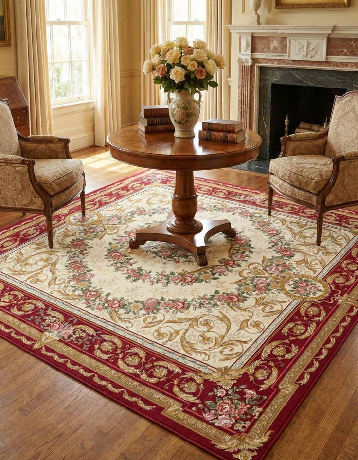 Detail image of 7' 10 x 7' 10  Washable Traditional Indoor / Outdoor Square Rug