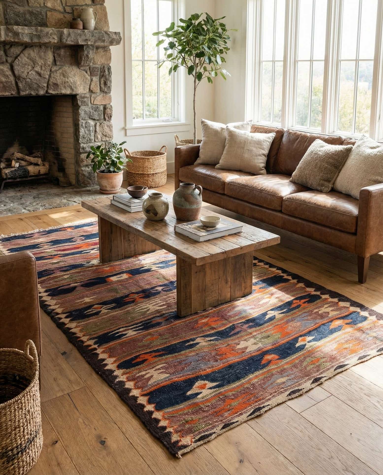 145cm x 245cm Hand Woven Kilim Fars Wool Rug