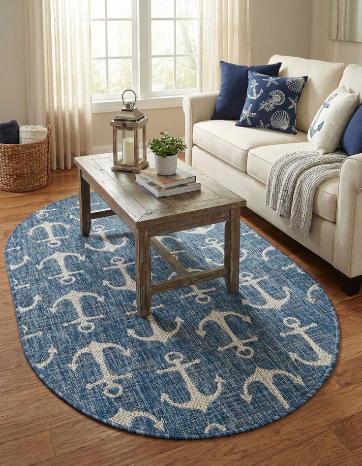 Detail image of 3' x 5' 3  Washable Coastal Indoor / Outdoor Oval Rug