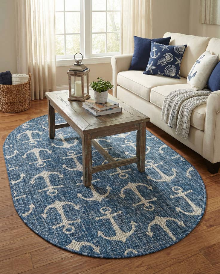 Detail image of 3' x 5' 3 Easy-Clean Coastal Indoor / Outdoor Oval Rug