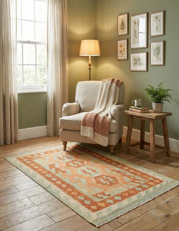 3' 2 x 4' 10 Hand Woven Kilim Waziri Wool Rug