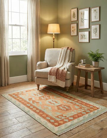 3' 2 x 4' 10 Hand Woven Kilim Waziri Wool Rug