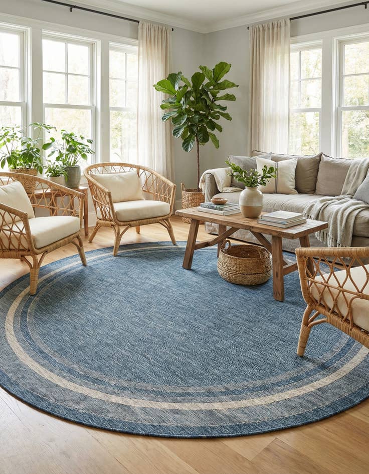 Detail image of 10' x 10'  Washable Border Indoor / Outdoor Round Rug