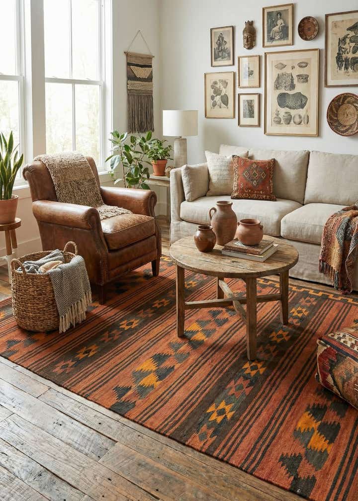 4' 5 x 8' 5 Hand Woven Kilim Fars Wool Rug