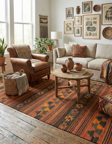 4' 5 x 8' 5 Hand Woven Kilim Fars Wool Rug