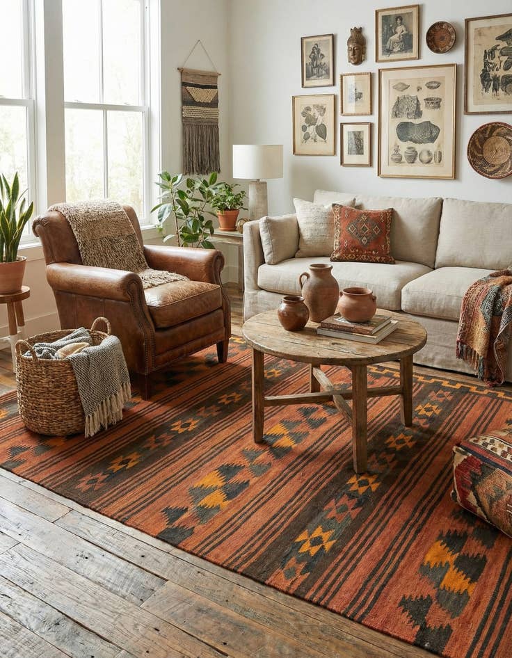 Detail image of 4' 5 x 8' 5 Hand Woven Kilim Fars Wool Rug
