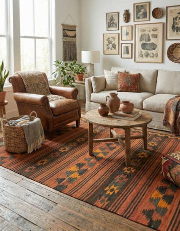4' 5 x 8' 5 Hand Woven Kilim Fars Wool Rug