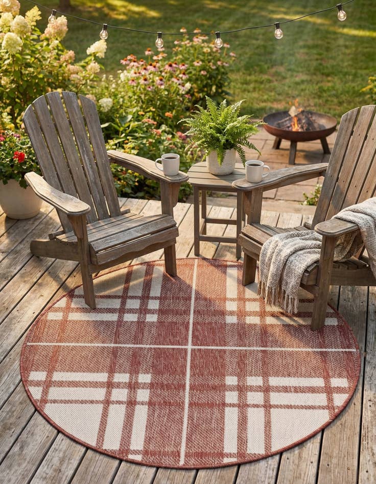 Detail image of 3' x 3'  Washable Checkered Indoor / Outdoor Round Rug