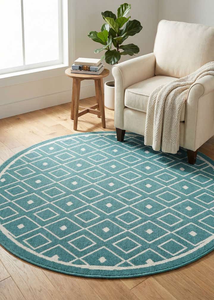 4' x 4' Easy-Clean Trellis Indoor / Outdoor Round Rug