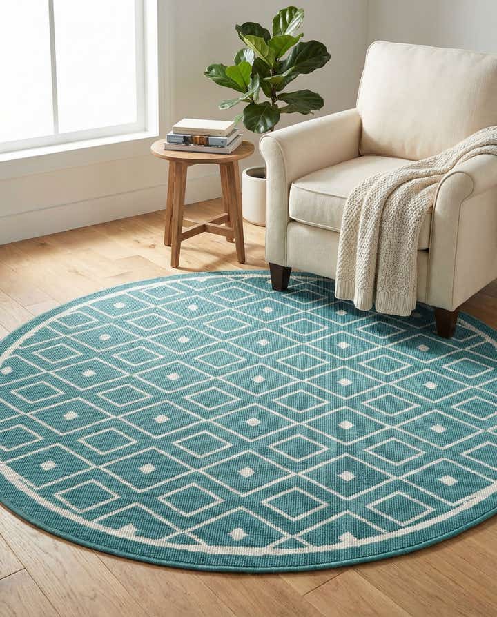 4' x 4' Easy-Clean Lattice Indoor / Outdoor Round Rug
