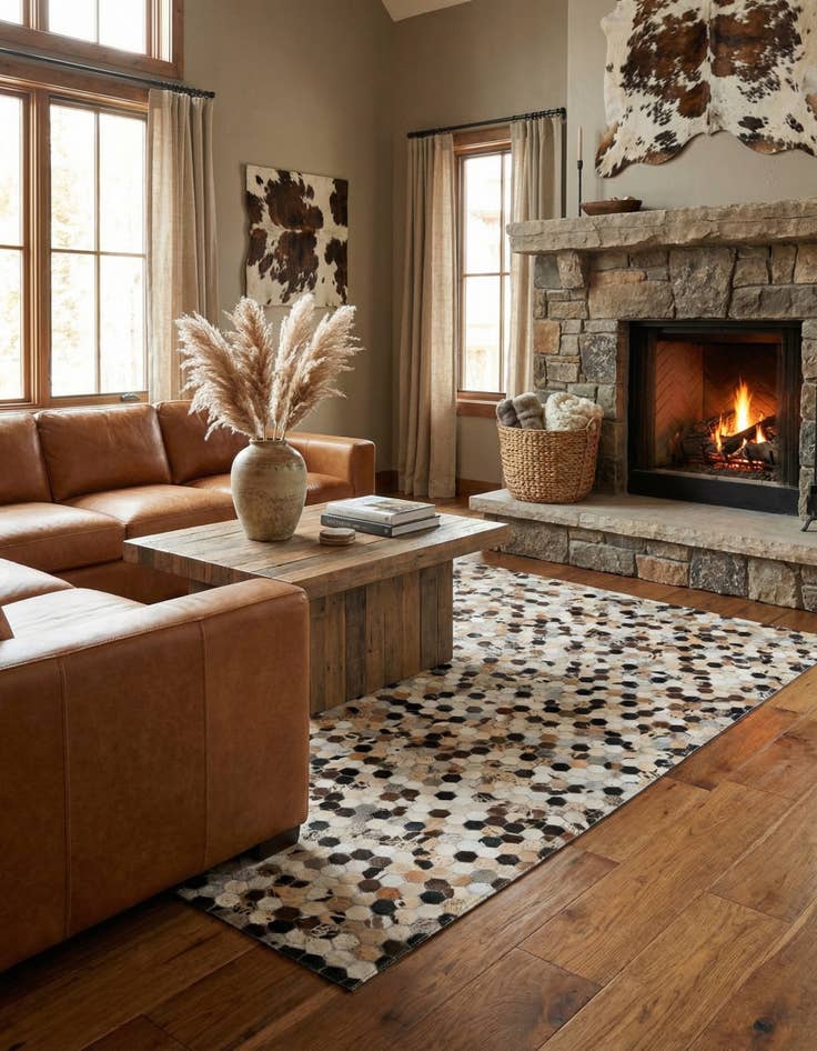 Detail image of 5' 1 x 8' Cowhide Leather Rug