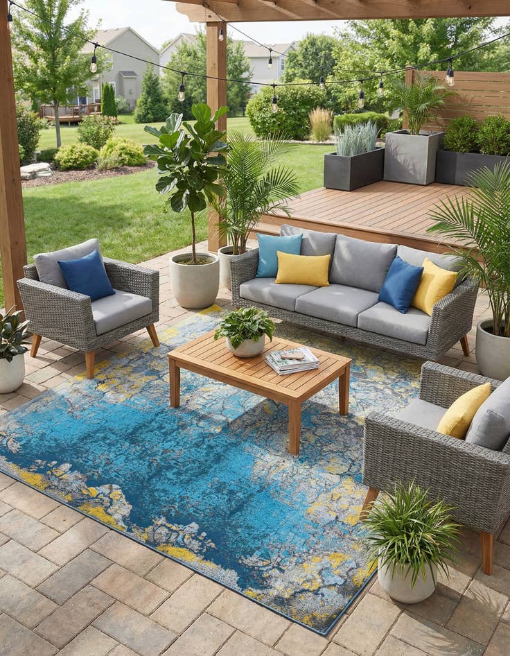 Detail image of 10' x 10'  Washable Modern Indoor / Outdoor Square Rug