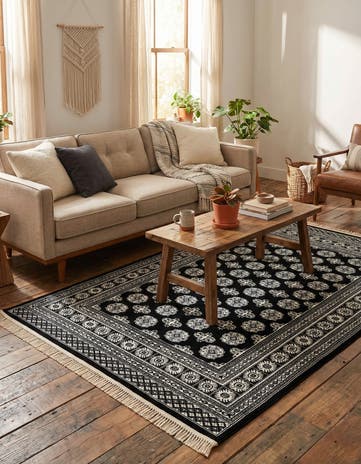 Black and White Bokhara Rug
