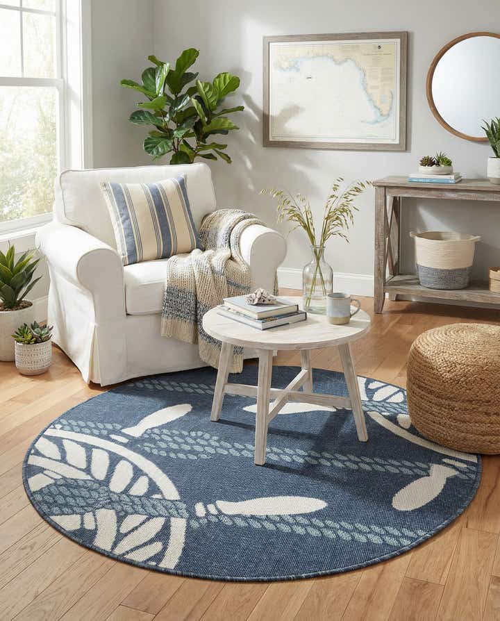 4' x 4' Easy-Clean Coastal Indoor / Outdoor Round Rug