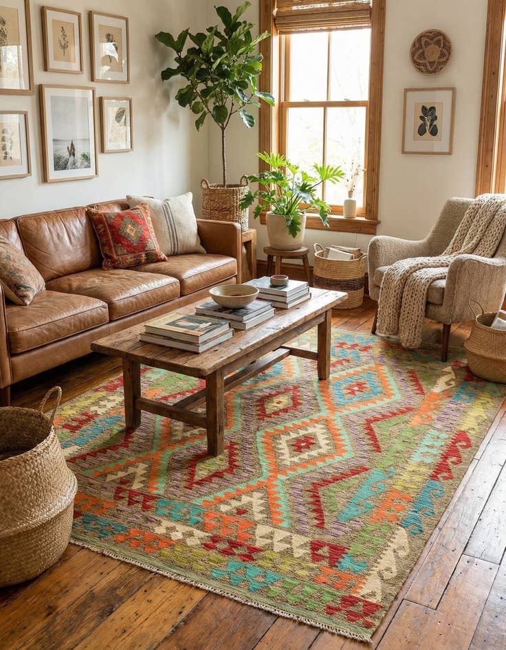 Detail image of 5' 1 x 6' 4  Hand Woven Kilim Maymana Wool Rug