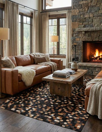 5' 2 x 7' 9 Cowhide Leather Rug