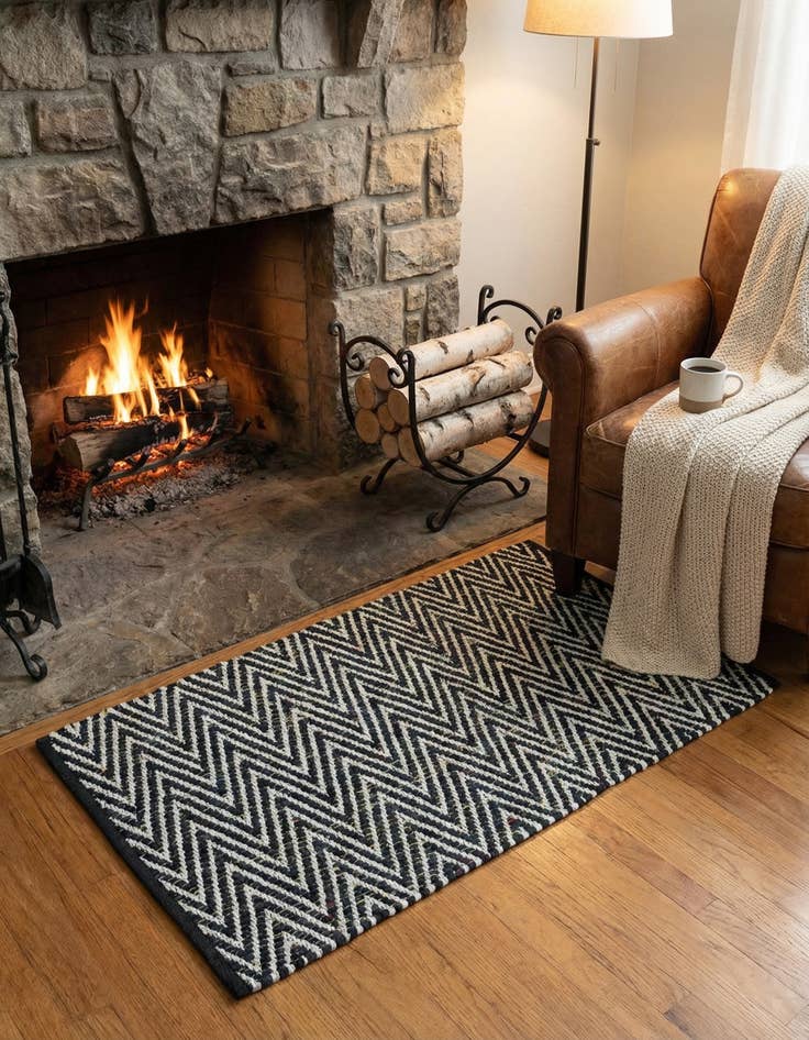 Detail image of 2' 2 x 3' 7  Hand Woven Chindi Chevron Hearth Rug