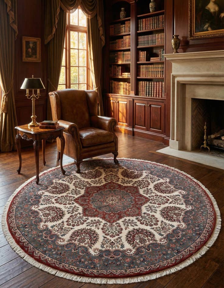 Detail image of 8' 10 x 8' 10  Hand Knotted Kashan Oriental Wool Round Rug