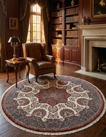 8' 10 x 8' 10 Hand Knotted Kashan Oriental Wool Round Rug