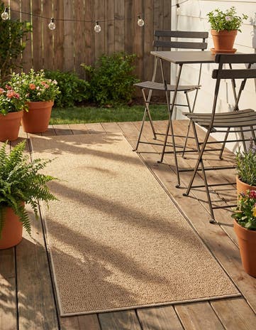 Beige Easy-Clean Solid Indoor / Outdoor Runner Rug