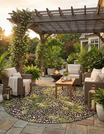 10' x 10' Easy-Clean Botanical Indoor / Outdoor Round Rug