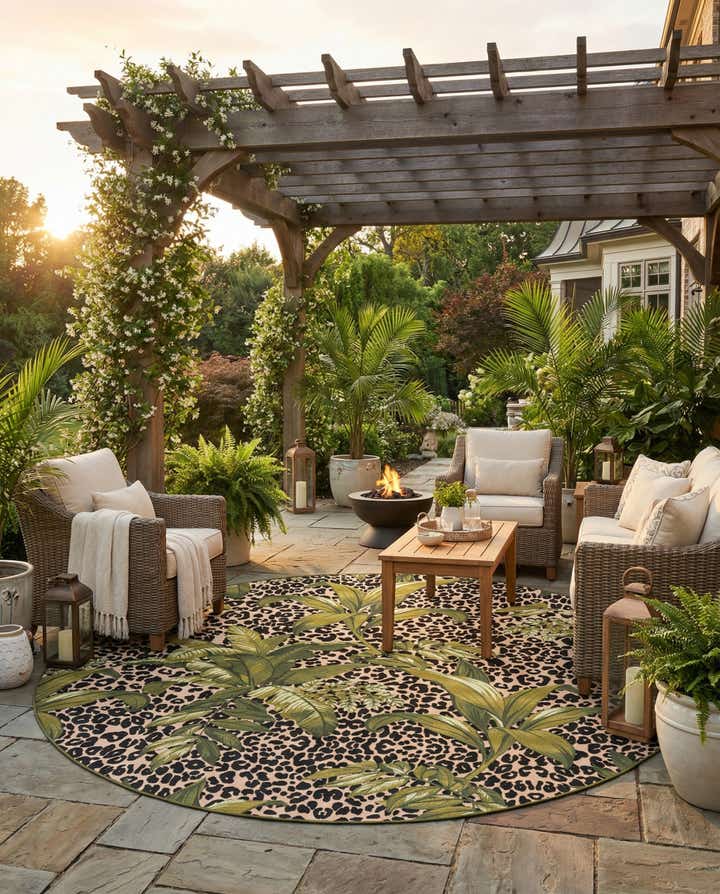 10' x 10' Easy-Clean Botanical Indoor / Outdoor Round Rug