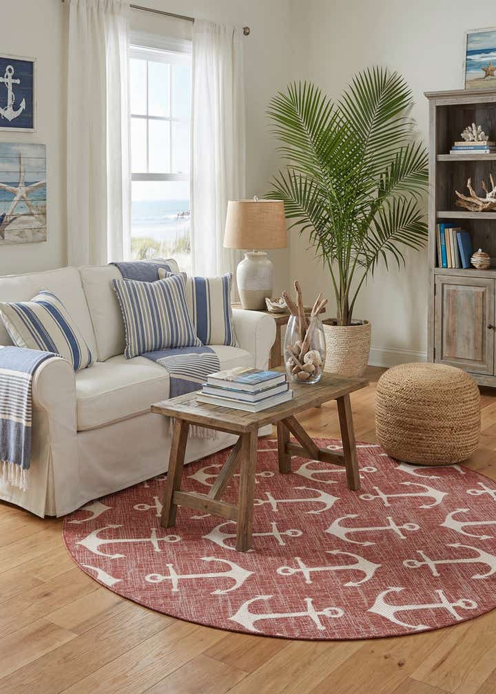7' 10 x 7' 10 Easy-Clean Coastal Indoor / Outdoor Round Rug