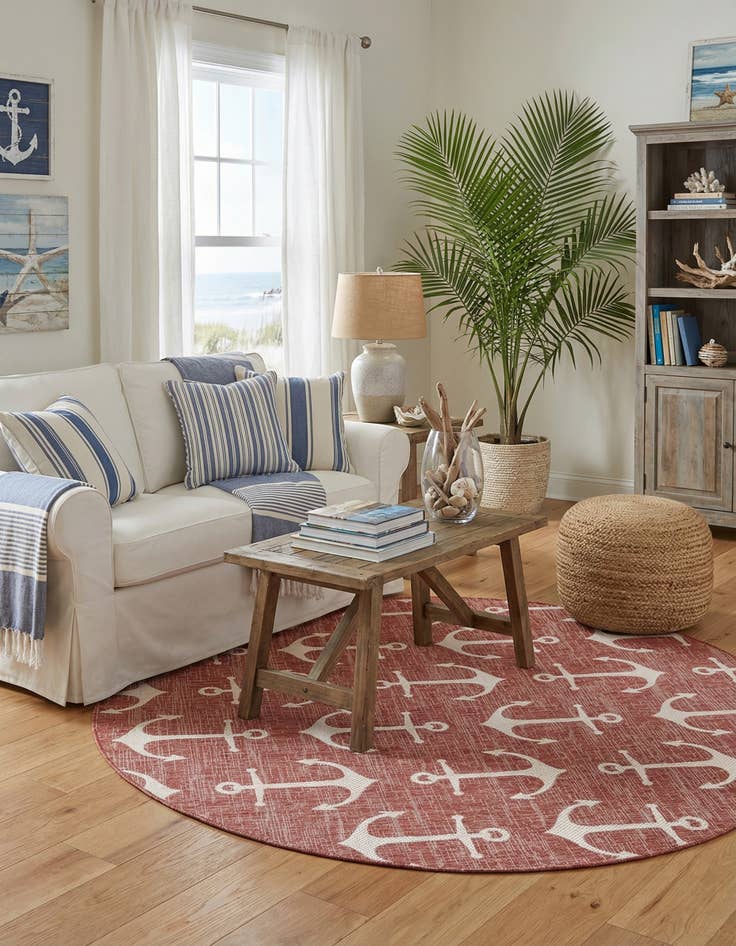 Detail image of 7' 10 x 7' 10  Washable Coastal Indoor / Outdoor Round Rug