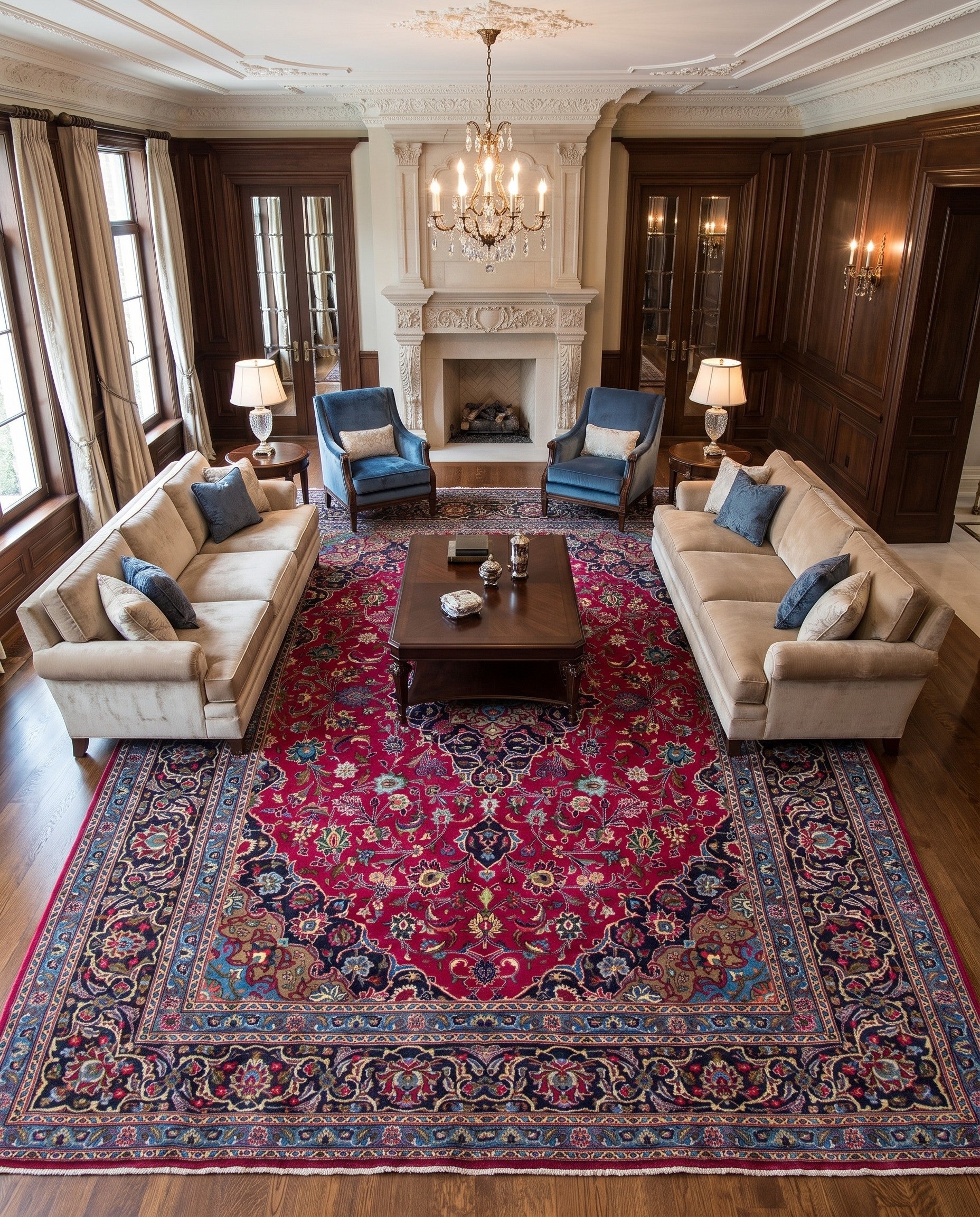 290cm x 380cm Hand Knotted Mashad Persian Wool Rug